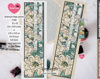 Peonies Bookmark Cross Stitch Pattern: Chinese Oriental Floral (PDF Pattern)
