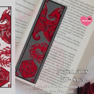 Drache W20 Lesezeichen Kreuzstichmuster: Epic Fantasy (PDF-Muster)