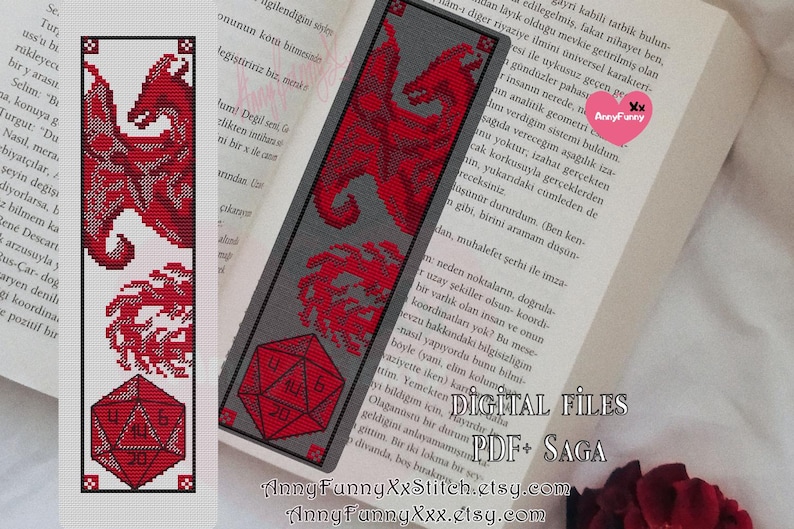 Marque-page Dragon D20 au point de croix : Epic Fantasy (Modèle PDF) image 1