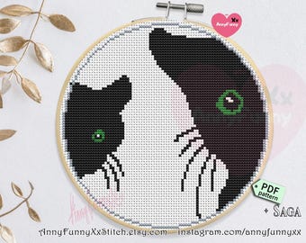 Black Cat Cross Stitch Pattern: Beginner Embroidery (PDF Download)