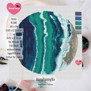 Modèle de point de croix vagues de l&#39;océan : broderie paysage marin (téléchargement PDF)
