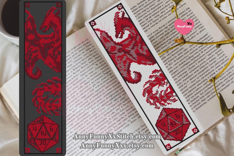 Marque-page Dragon D20 au point de croix : Epic Fantasy (Modèle PDF) image 3