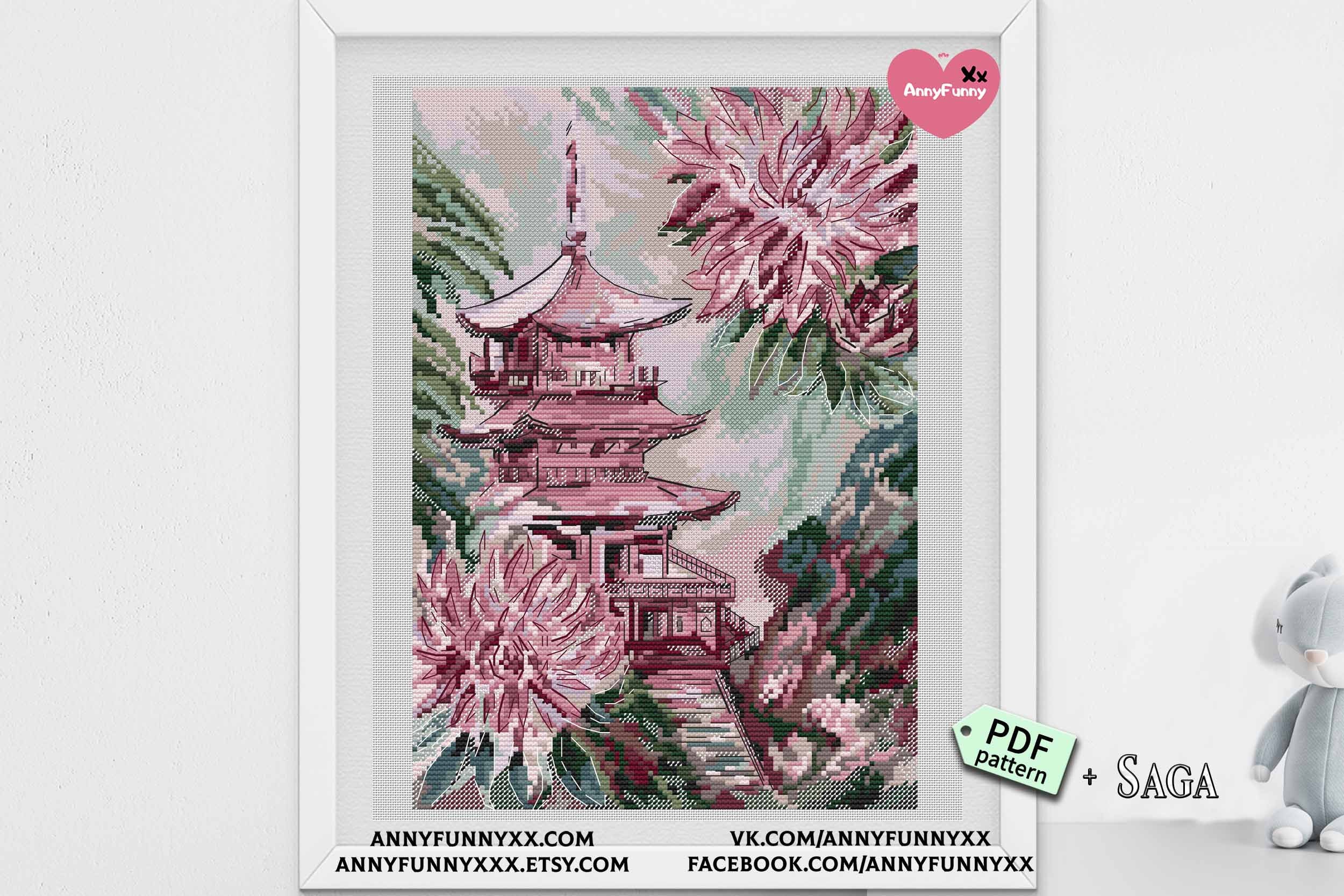 Cross Stitch Kits Collection Sakura. Fuji, Brigde and Pagoda by