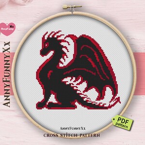 Easy black dragons cross stitch pattern PDF digital download Dungeon magic design Epic Fantasy dragon Geek gift for boyfriend Beginner chart image 3