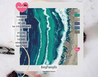 Kruissteekpatroon oceaan: landschap met blauwe golven (pdf-download)