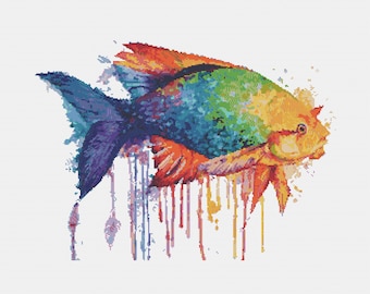 Colorful Watercolor Fish Cross Stitch Pattern (PDF)