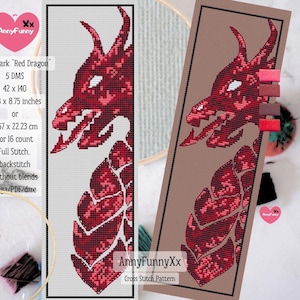 Marcador de dragão vermelho Padrão de ponto cruz Versão fácil Design de magia de masmorra Presente de dragão de fantasia épica para leitor Estética Mestres do jogo DIY