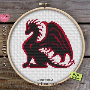 Easy black dragons cross stitch pattern PDF digital download Dungeon magic design Epic Fantasy dragon Geek gift for boyfriend Beginner chart image 4