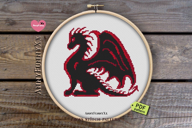 Easy black dragons cross stitch pattern PDF digital download Dungeon magic design Epic Fantasy dragon Geek gift for boyfriend Beginner chart image 4