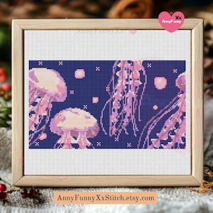 Jellyfish Cross Stitch Pattern: Ocean Sea Life Needlepoint (PDF Pattern)