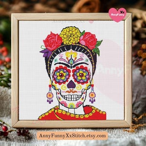 Sugar skull cross stitch pattern PDF Halloween gothic embroidery design Skull Día De Los Muertos Handmade Crafts Home Decor Folk Art