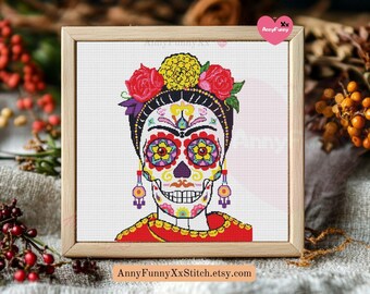 Sugar Skull Cross Stitch Pattern: Día De Los Muertos Embroidery (PDF Pattern)