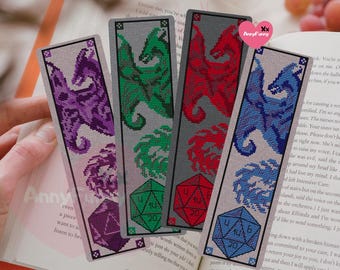 Dragon Bookmark Cross Stitch Pattern: Fantasy RPG Set of 4 (PDF Pattern)