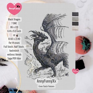 Padrão de ponto cruz de dragão escuro de fantasia épica em PDF, presente exclusivo para mestres de jogos de magia de masmorra, download de design de bordado, gráfico de bordado DIY