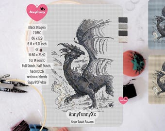 ダークドラゴンのクロスステッチパターン：壮大なファンタジー刺繍（PDFダウンロード）