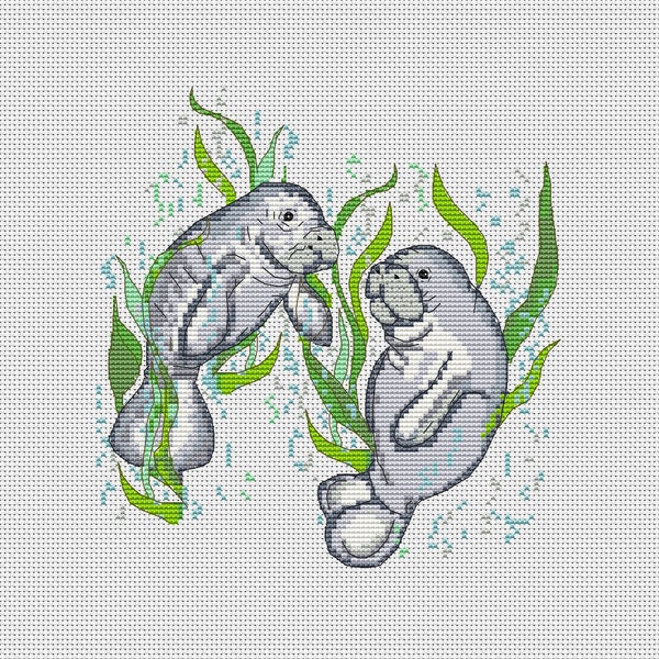 Manatee counted cross stitch pattern PDF Needlepoint embroidery design handmade DIY