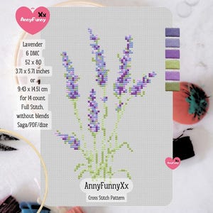 Lavender Cross Stitch Pattern: Floral Embroidery Design (PDF Download)