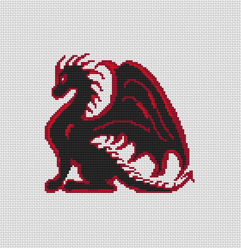 Easy black dragons cross stitch pattern PDF digital download Dungeon magic design Epic Fantasy dragon Geek gift for boyfriend Beginner chart image 2