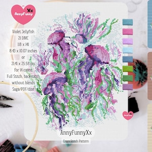 Jellyfish Cross Stitch Pattern: Watercolor Ocean DIY Needlepoint (PDF Pattern)