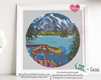 Mountain Lake Cross Stitch Pattern, Scandinavian Landscape (PDF Pattern)