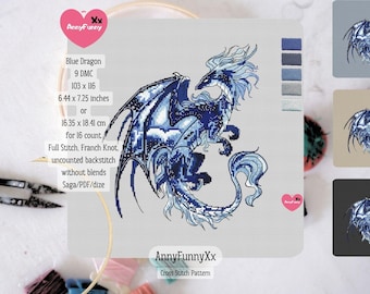 Blue Dragon Cross Stitch Pattern: Fantasy Dungeon Design (PDF Download)