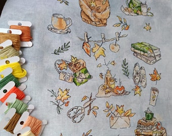 Cozy Fall autumn symbols Sampler cross stitch pattern design Crafting Seasonal art Crafty girl Autumn Vibes Hand embroidery Birthday gift