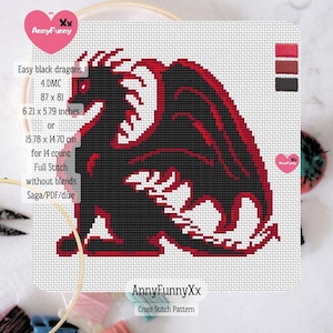 Padrão de ponto cruz de dragões negros Fácil para iniciantes Gráfico de ponto cruz Design de magia de masmorra Dragão de fantasia épica Presente geek para namorado