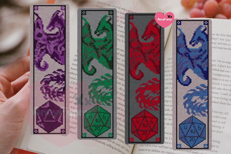 Marque-page Dragon D20 au point de croix : Epic Fantasy (Modèle PDF) image 10