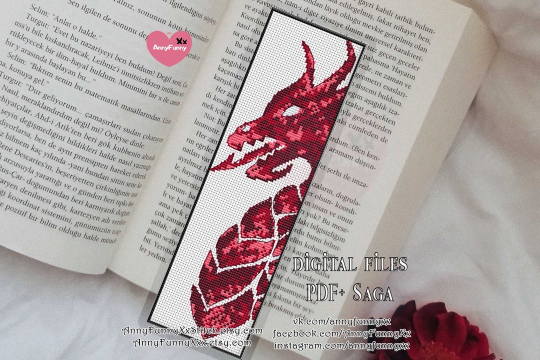 Red Dragon Bookmark Cross Stitch Pattern Dungeon Magic Design Etsy
