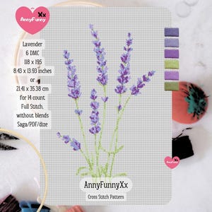 Lavender Cross Stitch Pattern: Purple Floral Embroidery (PDF)