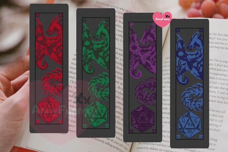 Marque-page Dragon D20 au point de croix : Epic Fantasy (Modèle PDF) image 8