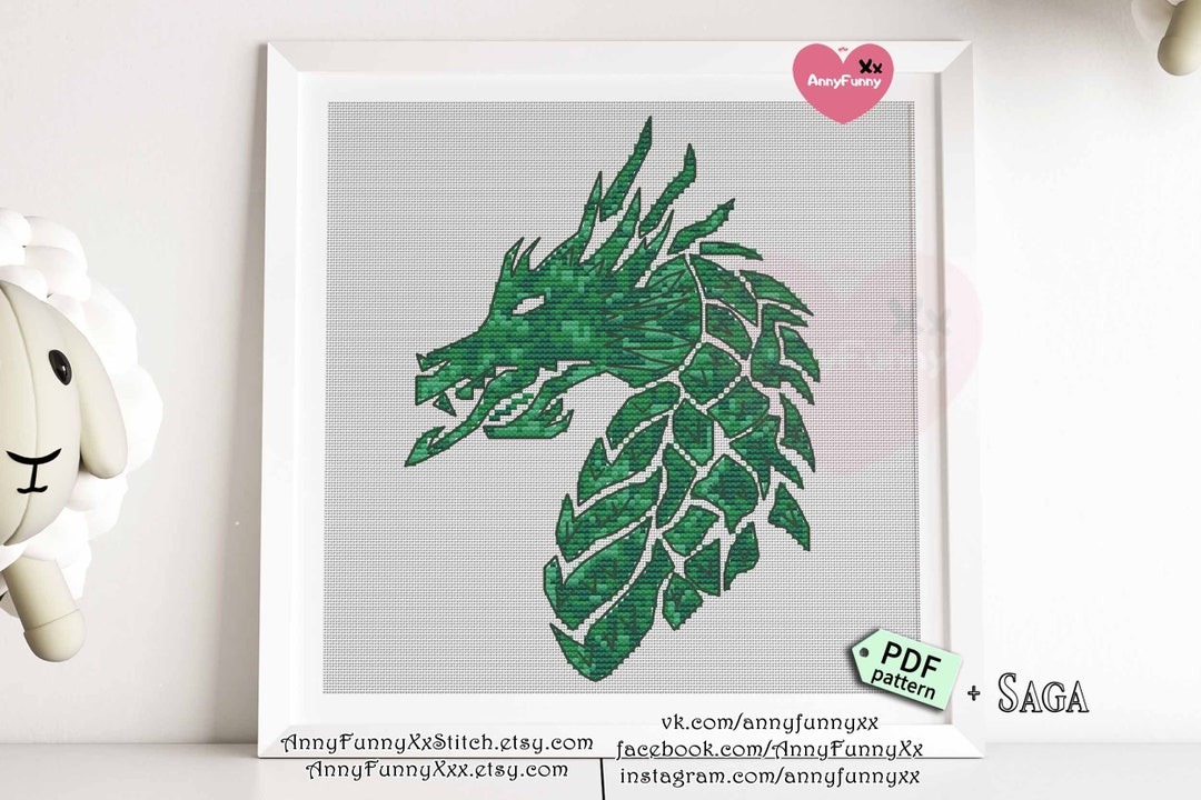 Emerald Green Dragon Cross Stitch Pattern Dungeon Magic Design Epic ...