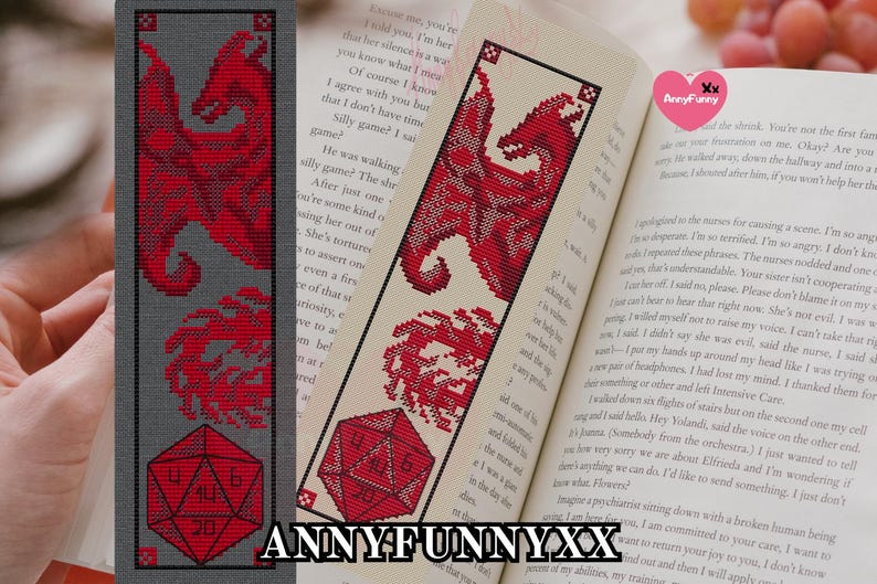 Marque-page Dragon D20 au point de croix : Epic Fantasy (Modèle PDF) image 6