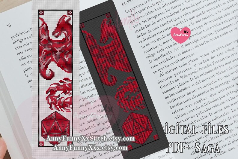Marque-page Dragon D20 au point de croix : Epic Fantasy (Modèle PDF) image 5