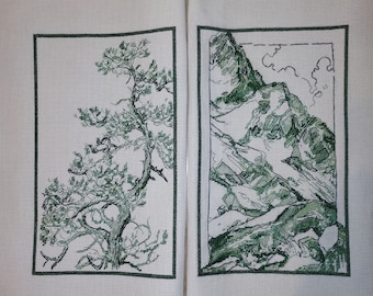 Elegant Nature Cross-Stitch Pattern Tree Mountain Landscape Scenic Tree & Mountain Design Nature-Inspired Embroidery PDF for Home Decor