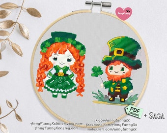 Kruissteekpatroon kabouter: St. Patrick's Day-kabouters (pdf-patroon)