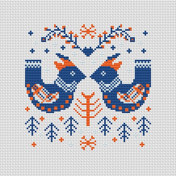 Scandinavian folk cross stitch pattern PDF, Polish folk art