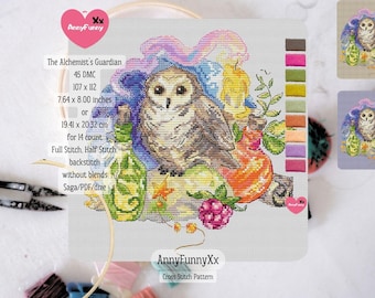 Owl and Potions Cross Stitch Pattern: Halloween Fantasy Embroidery (PDF Pattern)