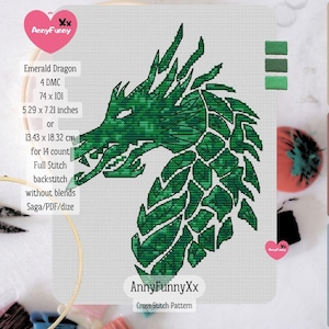 Padrão de ponto cruz de dragão verde esmeralda Design de magia de masmorra Dragões de fantasia épica Presente geek