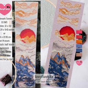 日本の夕焼けクロスステッチパターン：アジアのしおり（PDFパターン）