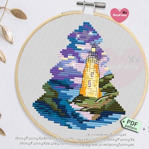 Cross Stitch Pattern Christmas tree lighthouse DMC Chart Printable Download cross-stitch Merry Christmas ornaments Embroidery for Beginner