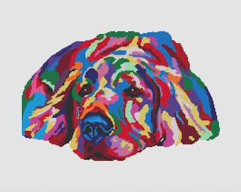 Patrón de punto de cruz de Golden Retriever colorido: Bordado de perro estilo pop art (patrón PDF)