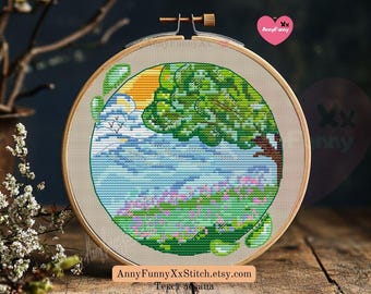 Art Nouveau Seasons Cross Stitch Pattern: Retro Nature Embroidery (PDF Pattern)