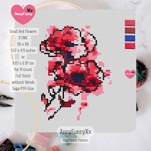 Small Red poppy cross stitch pattern PDF Easy needlepoint embroidery design for beginner Flower Poppies Flowers Flower Watercolor