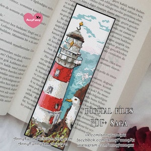 Lighthouse Bookmark cross stitch pattern PDF Seagull ornament Sea birds teacher gift Follow your dreams Nautical ocean lover gift for men