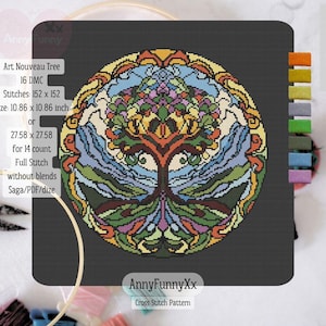 Art Nouveau Mountain Cross Stitch Pattern: Retro Landscape Embroidery (PDF Downloadable Chart)