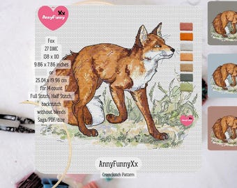 Watercolor Fox Cross Stitch Pattern: Rustic Woodland Embroidery (PDF Chart Downloadable)