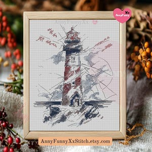 Beacon Light House Ocean Lighthouse cross stitch pattern PDF Stormy seascape scene Needlepoint DIY crafts Ocean Lovers Gifts Sailing Sea