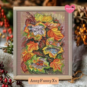 Fall Leaves Cross Stitch Pattern Maple Leaf Art Fall needlepoint Colorful Autumn Leaves Nature Fall Embroidery Home Decore Instant Download