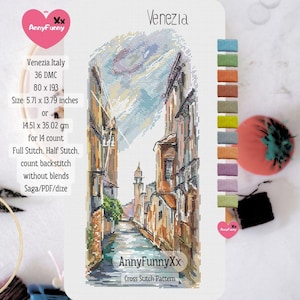 Venezia Cross Stitch Pattern: Italian City Scene (Digital Download)